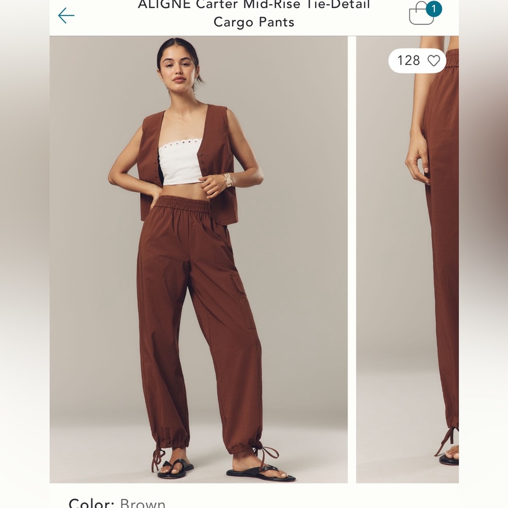 NWT  Align Mid-Rise Tie-Detail Cargo Pants.  Brown size 10.  Anthroplogie.